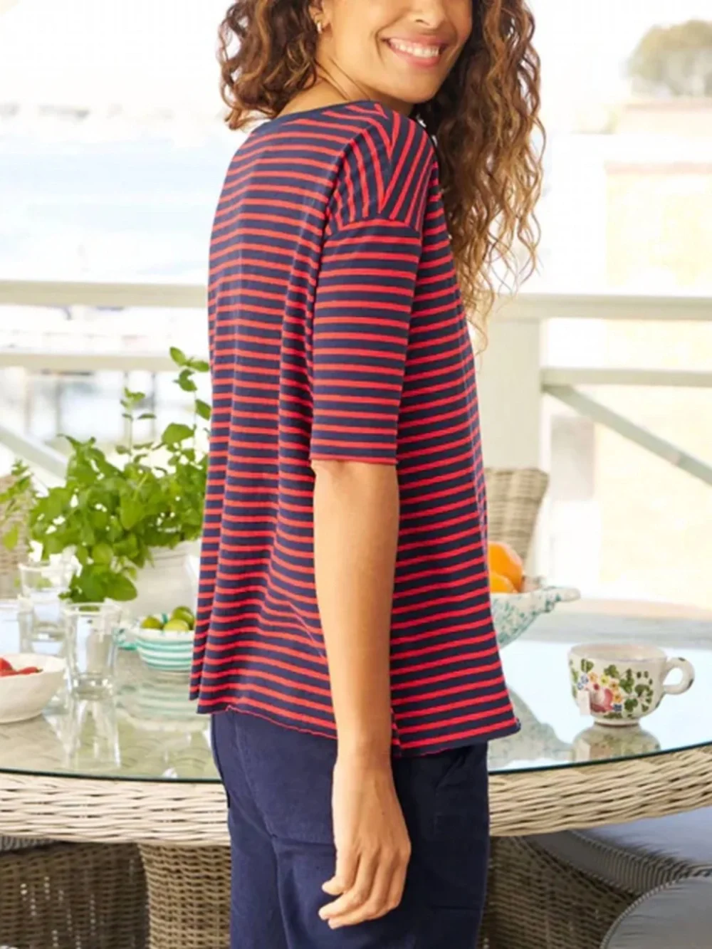 Frank & Eileen Josephien French Stripped Herritage Terry Tee in Navy/Red XS - Picture 3 of 9